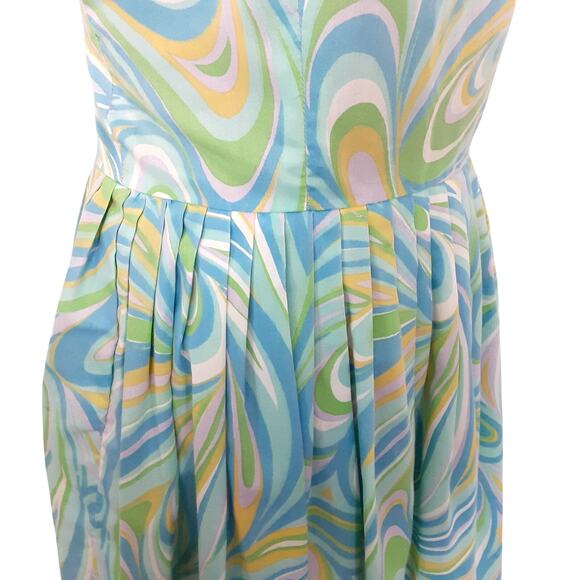 Vintage 50s Pin Up Fit and Flare Dress Psychedelic Tie Die Sun Dress Rockabilly - Picture 6 of 16